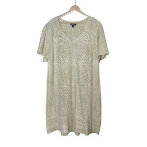 Nicole Miller Linen Flutter Sleeve V-Neck Polka Dot Shift Dress Size XXL Beige